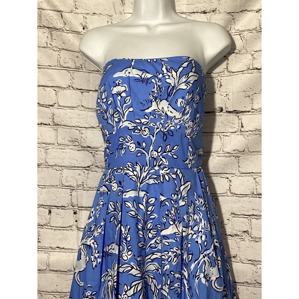 Lilly Pulitzer Kenni Midi Dress Sunwashed Blue Tall Tales Strapless Pockets 12 - Picture 5 of 11